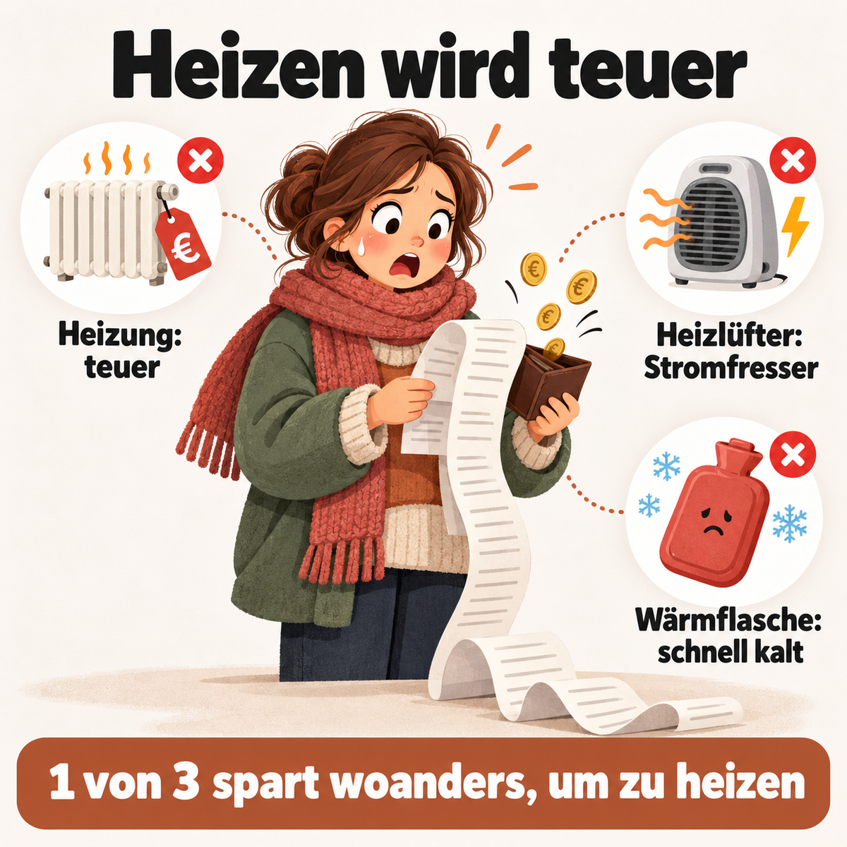Heizen wird teuer – 1 von 3 spart woanders, um zu heizen